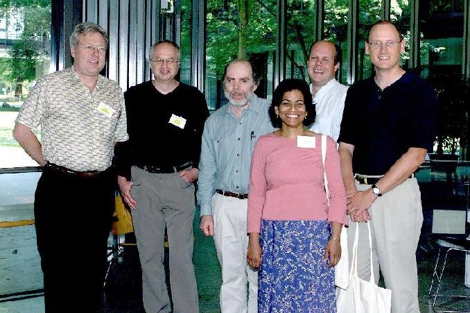 Left to right: D.\,Bhning and W.\,Seidel, G. McLachlan, 
            R. Pilla, E. Liebscher, E. Susko